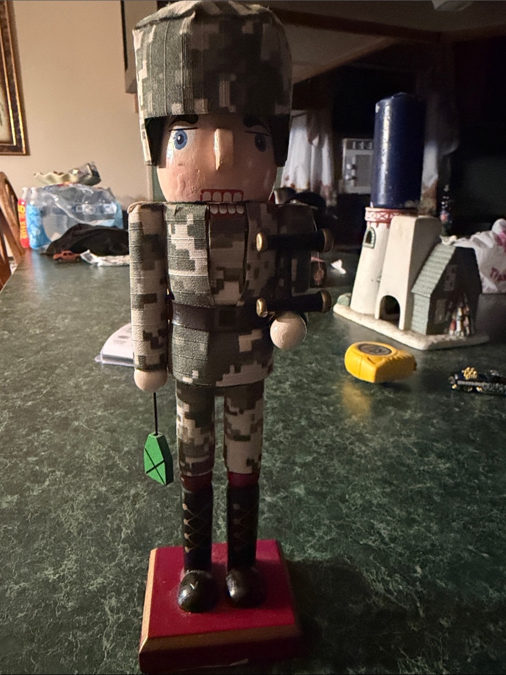 Camouflage Soldier Nutcracker Figurine in Green and Tan